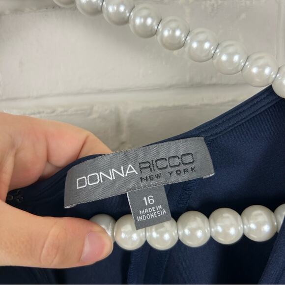 Donna Ricco New York Navy Scuba Mesh Trim Dress Size 16 - Picture 6 of 8